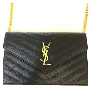 YSL Small Monogram Mattelasse Leather Chain Wallet